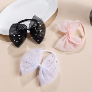 Fasce per neonati con fiocchi in tulle e perle nei colori rosa, bianco e nero