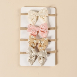 Bandeaux en Nylon Élastiques pour Bébé Avec Nœud en Coton Brodé Motif Floral Bandeau Souple Sans Couture pour Nourrissons Fillettes Accessoires de Cheveux