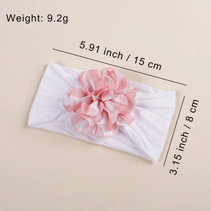 Elastic nylon baby headband with large pink checkered floral bow for newborns