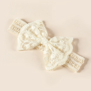 Bandeau à Nœud en Dentelle Douce pour Bébé Fille Bandeau Élastique Brodée Accessoires Cheveux Doux Nourrisson Beige