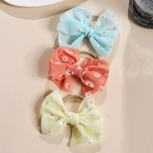 Dreiteiliges Baby-Stirnband-Set mit Mesh-Schleifen und Gänseblümchen-Druck in Pastellfarben