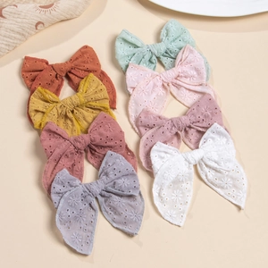 Barrettes à Cheveux Nœud en Coton Brodé pour Enfants Épingles à Cheveux en Dentelle Florale Ajourée pour Filles Accessoires Cheveux