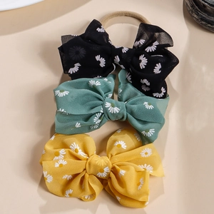3er-Set Baby-Stirnbänder mit Gänseblümchen-Netzschleifen in Schwarz, Grün und Gelb Tönen