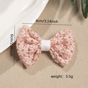 Pink lace bow hair clip for girls with floral embroidery and mesh detail in 8cm size