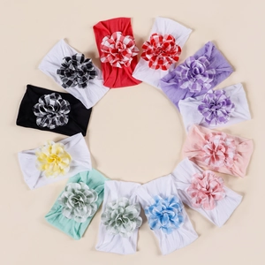 Baby Elastic Nylon Headband Soft Newborn Gingham Fabric Flower Hairbands Toddler Infants Hair Accessories Gift For Girls