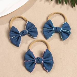 Handmade Denim Bow Baby Headband Soft Elastic Nylon Hair Band For Newborn Infant Toddler Girls Kids Hair Accessories