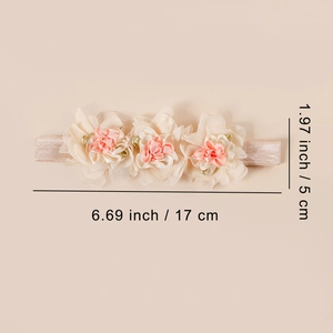Detail of infant headband with chiffon flowers measuring 17cm long and 5cm wide