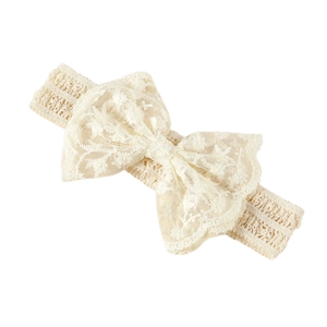 Bandeau bébé en dentelle avec grand nœud brodé couleur crème pour fillettes