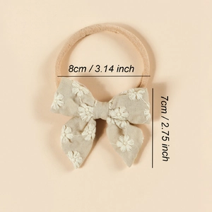 Bandeau bébé en nylon avec nœud en coton brodé de fleurs pour petites filles