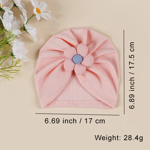 Bonnet turban rose pour nouveau-né avec fleur, bonnet en coton doux et respirant pour bébé