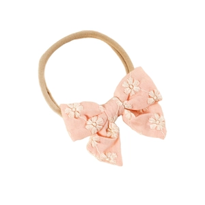 Bandeau bébé en coton rose avec broderie florale et ruban en nylon élastique pour filles