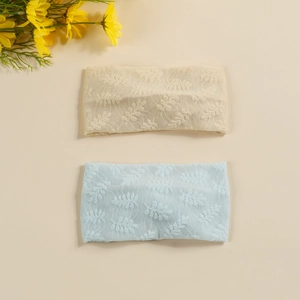 Lot de deux bandeaux en dentelle pour bébé avec broderie florale en beige et bleu clair