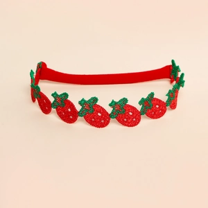 Bandeau élastique pour bébé avec motifs de fraises brodées rouges sur bande rouge souple