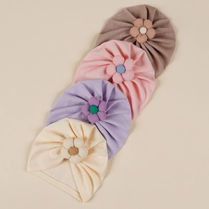 Bonnets turbans souples pour bébé avec décor floral en quatre couleurs Morandi