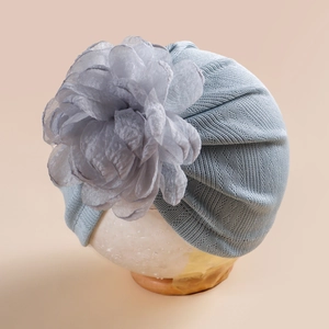 Bonnet Turban pour Nouveau-né Avec Grande Fleur Tricot Doux Bébé Beanie Style Indien Bandeau pour Filles Accessoire Photo