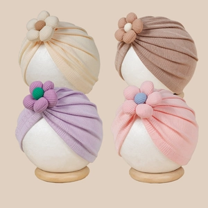 Bonnet Turban pour Bébé en Tricot Côtelé Avec Grande Fleur 3D Bonnet Élastique pour Accessoires de Photographie Nouveau-né