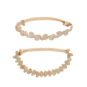 Lot de deux bandeaux pour bébé dorés avec broderie florale en dentelle et ruban élastique doux