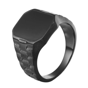 Men Titanium Steel Signet Ring Vintage Square Geometric Shell Gemstone Inlay Black Gold Retro Industrial Style Finger Jewelry