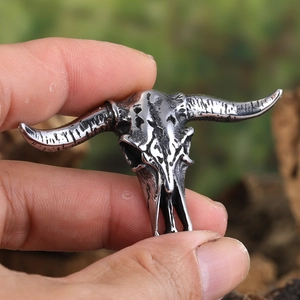 Vintage stainless steel buffalo skull pendant with antique finish for men and women