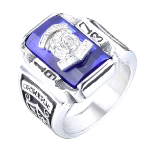 Vintage Stainless Steel Tiger Head Signet Ring For Men Retro American Varsity Style Commemorative Large Gemstone Inlaid Ring Jewelry