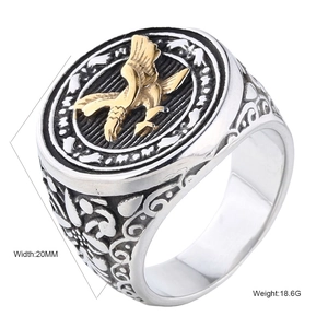 Retro stainless steel roman eagle ring for men with 20mm width and gold eagle emblem
