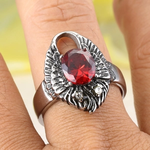 Anillo de Águila Vintage de Acero Inoxidable para Hombres Mujeres Estilo Gótico Romano Estrás Rojo Púrpura Joyería de Dedo