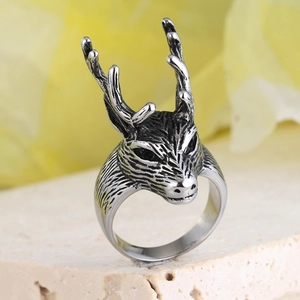 Vintage stainless steel punk ram head pendant with distressed silver finish and fine texture