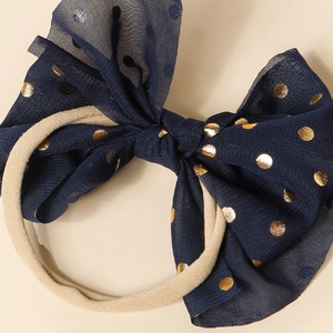 Baby navy blue mesh headband with gold foil dots and soft elastic nylon strap