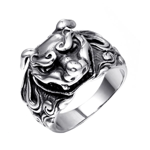 Vintage Stainless Steel Bull Head Ox Horn Ring For Men Women Punk Gothic Oxidized Distressed Animal Biker Jewelry Finger Ring