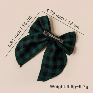 Barrette à cheveux à nœud écossais vert et noir avec pince crocodile en métal