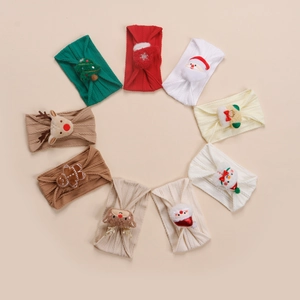 Lot de 9 bandeaux bébé en nylon souple avec motifs de Noël en peluche et Père Noël