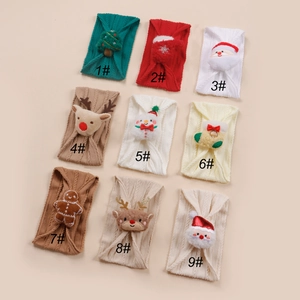 Bandeaux de Noël en nylon pour bébés avec motifs tricotés de renne et de Père Noël