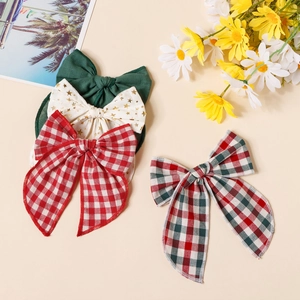 Barrettes à Cheveux Nœud en Coton de Noël pour Enfants Filles Fait à la Main Motif Plaid Étoile Grandes Épingles à Cheveux Accessoires de Cheveux Festival