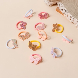 Set di 11 elastici per capelli a farfalla con paillettes per bambine in tonalità macaron