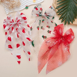 Barrettes à Cheveux Nœud en Maille de Noël pour Enfants Grandes Épingles à Cheveux Ruban Motif Père Noël Bonhomme de Neige Accessoires Perle Artificielle