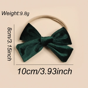Dark green velvet bow headband for girls with soft nylon band, weight 9.8g