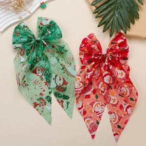 Deux grands nœuds de Noël en tulle avec motifs Père Noël et bonhommes de neige pour enfant