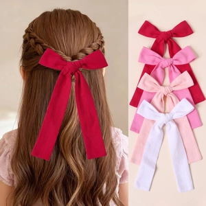 Süße Baumwollleinen Große Schleife Haarclip Mit Langem Band Für Mädchen Elegante Handgemachte Stoffschleife Haarschmuck Für Kinder