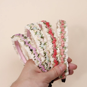 Lot de 5 bandeaux à fleurs brodées pour filles avec bordure en dentelle et doublure satin