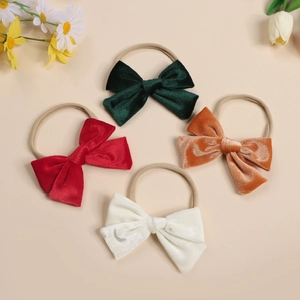 Retro Velvet Bow Baby Headband Soft Elastic Nylon Hair Band For Toddler Girls Kids Handmade Hair Bows Accessories