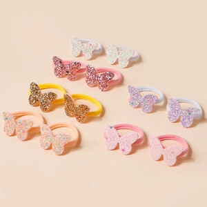 Set dettagliato di 5 paia di elastici per capelli con farfalle colorate con paillettes