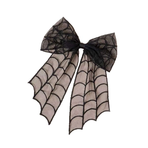 Halloween black mesh bow hair clip with spider web pattern for girls and kids