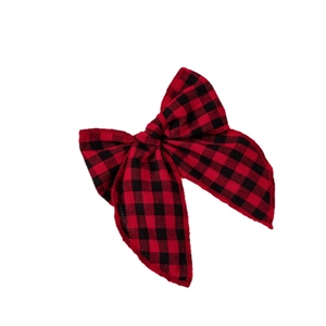 Pince à cheveux nœud papillon en coton à carreaux rouge et noir de style classique