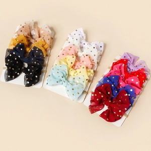 Baby Girls Mesh Bow Headbands With Gold Polka Dots Soft Elastic Nylon Hair Bands For Newborn Toddler Kids Hair Accessories