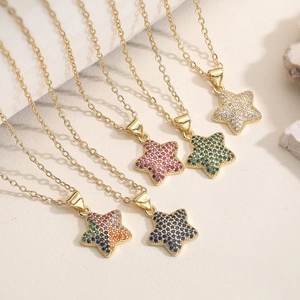 Kupfer Zirkonia Pentagramm Stern Anhänger Halskette Für Damen Vintage Minimalistisch Gold Plattiert Zierliche Kette Schmuck Geschenk