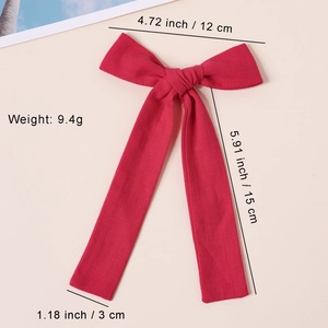 Kinder-Haarspange mit großer dunkelroter Schleife und Baumwollbändern, 12cm x 15cm