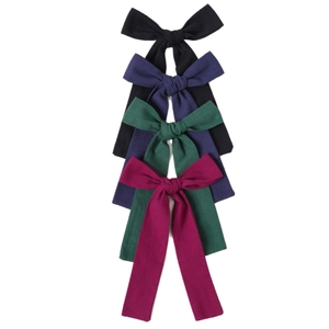 Set mit vier Haarschleifen aus Baumwollleinen in Schwarz, Marineblau, Waldgrün und Weinrot