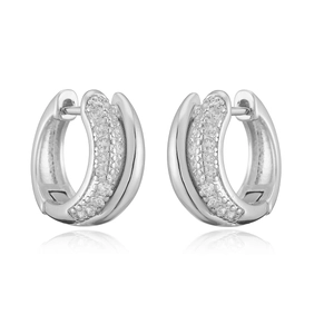 Boucles d'oreilles créoles dorées 18K avec zircons blancs micro-paves sur argent