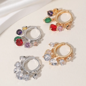 Mode Boucles d'Oreilles Créoles en Cuivre Plaqué Or 18K Zirconia Pendentif Gemme Ronde Scintillante Bijoux Luxe Femme Cadeau