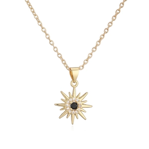 Collier plaqué or 18 carats avec pendentif œil maléfique en pierre noire et zircons